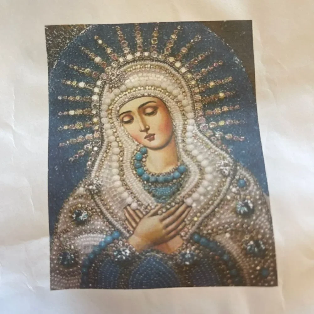 My 2d Holy Virgin Mary Diamond Painting with blue trim on neck!